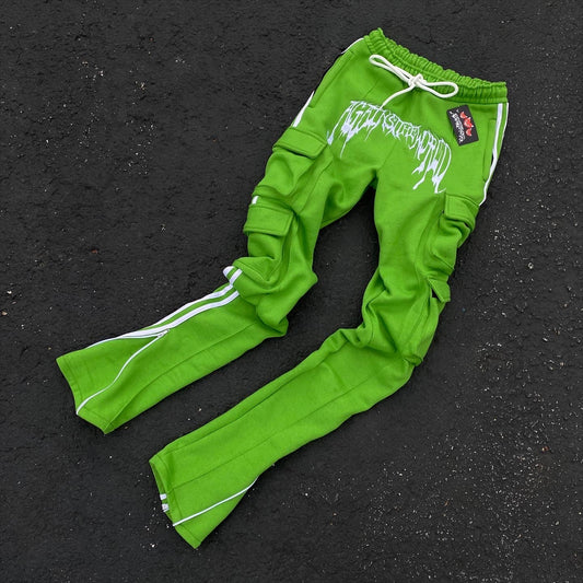 “SLIME GREEN” EXTENDED CARGO SWEATPANTS