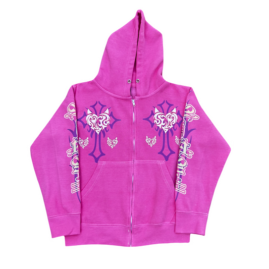 ABSTRACT ZIP UP HOODIE (PINK)